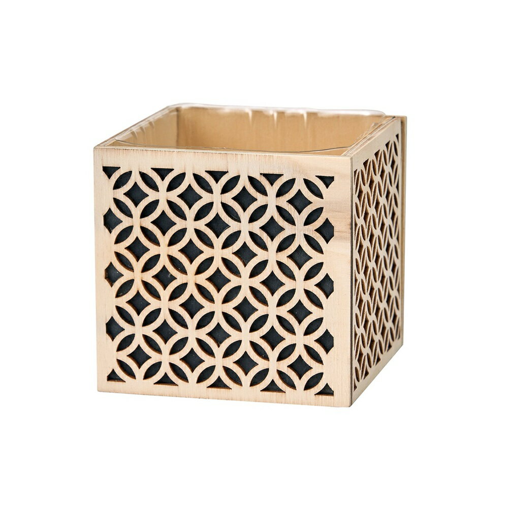 伝統文様木彫りボックス ナチュラル（七宝つなぎ柄）花器ベース ナチュラル素材ナ チュラルベース[TDLK..