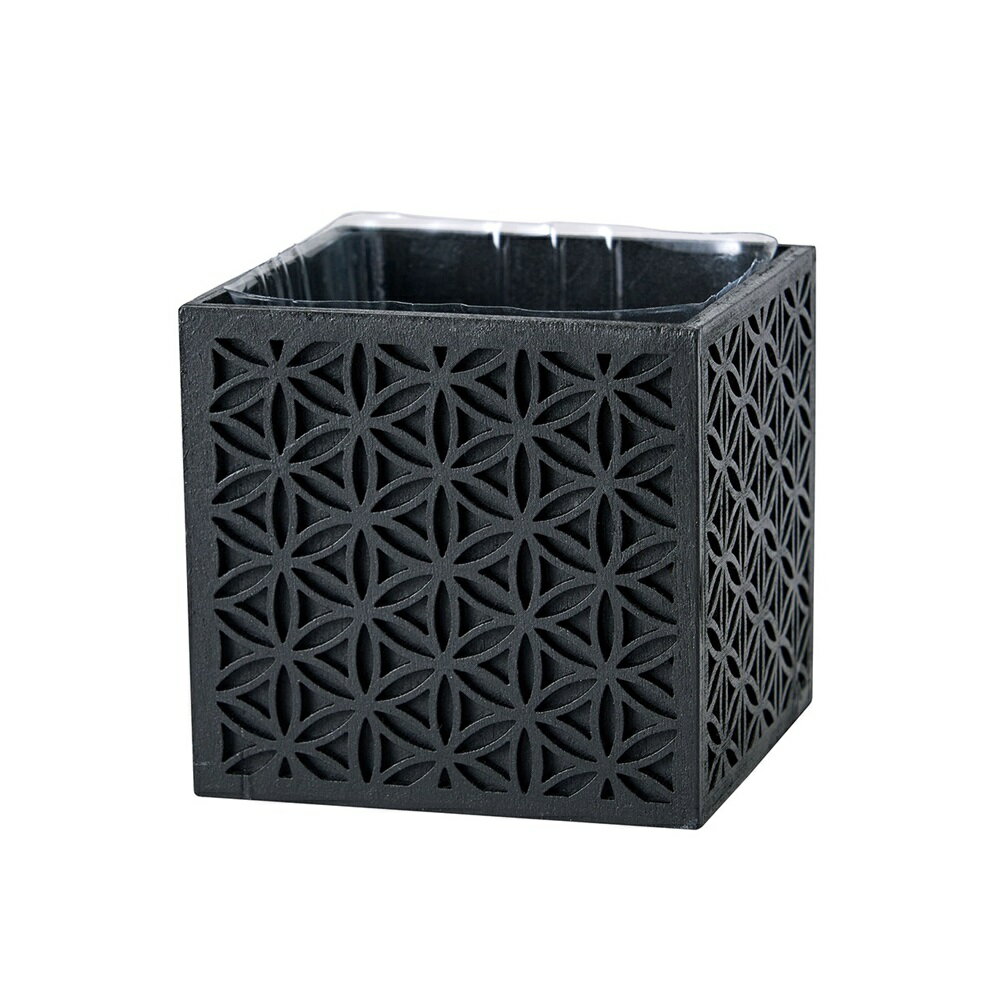 伝統文様木彫りボックス ブラック（麻の葉柄）花器ベース ナチュラル素材 ナチュラルベース[TDLKF0JS20..