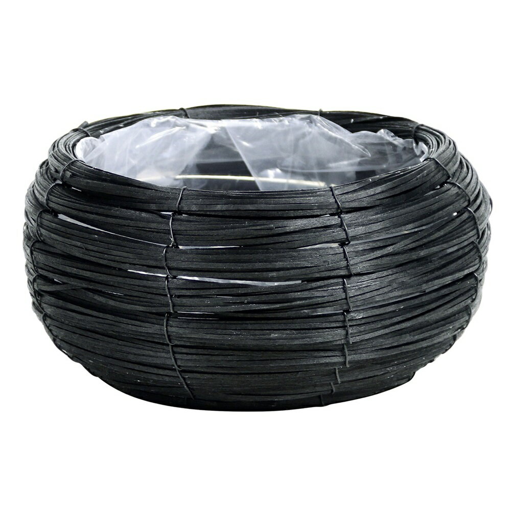 コイリングウッディボール型L ブラック バスケット かご ナチュラル素材 花器ベース[TDLKA747006-00K] ..