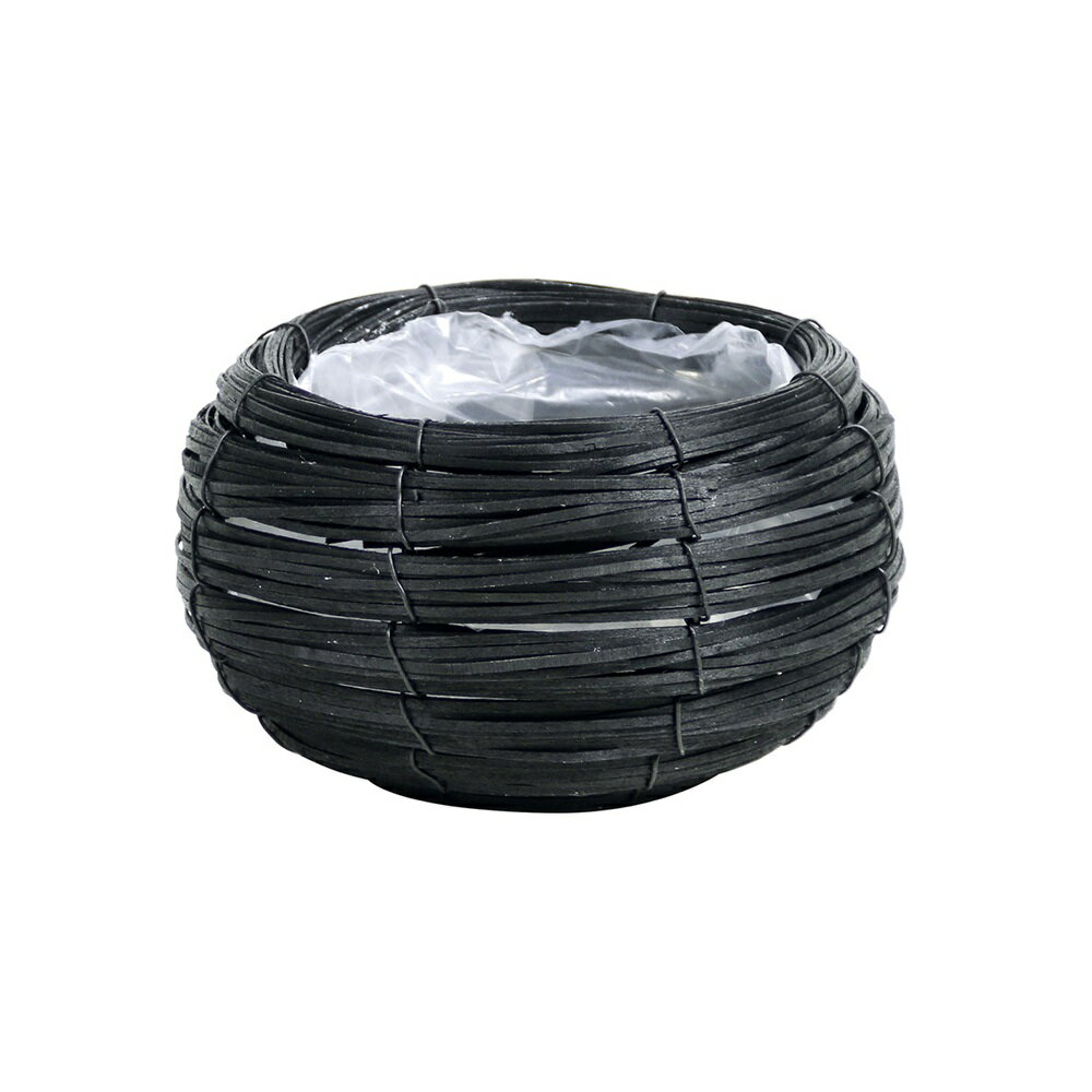 コイリングウッディボール型S ブラック バスケット かご ナチュラル素材 花器ベース[TDLKA747007-00K] ..