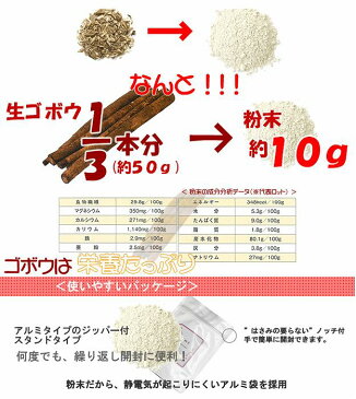 国産ごぼう粉末85gTVで若返り!?で人気！食物繊維が豊富！安心国産ごぼう100％使用！別名バードック（ゴボウ茶、ごぼう茶、牛蒡茶）緑茶や烏龍茶とブレンドしてもOK！メール便可