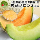 \ただ今、お届け中!/ 山形県産 赤肉メロン・青肉メロン 秀品 2玉入れ ギフト用 産地直送 庄内産 甘い 美味しい 旨い 誕生日 パーティー プレゼント 送料無料