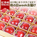 \母の日 ギフト まだ間に合う!/ さくらんぼ 紅秀峰 特秀 2L玉 24粒入 ギフト カーネーション 造花 付き 化粧箱入 産地直送 手詰め メッセージカード...