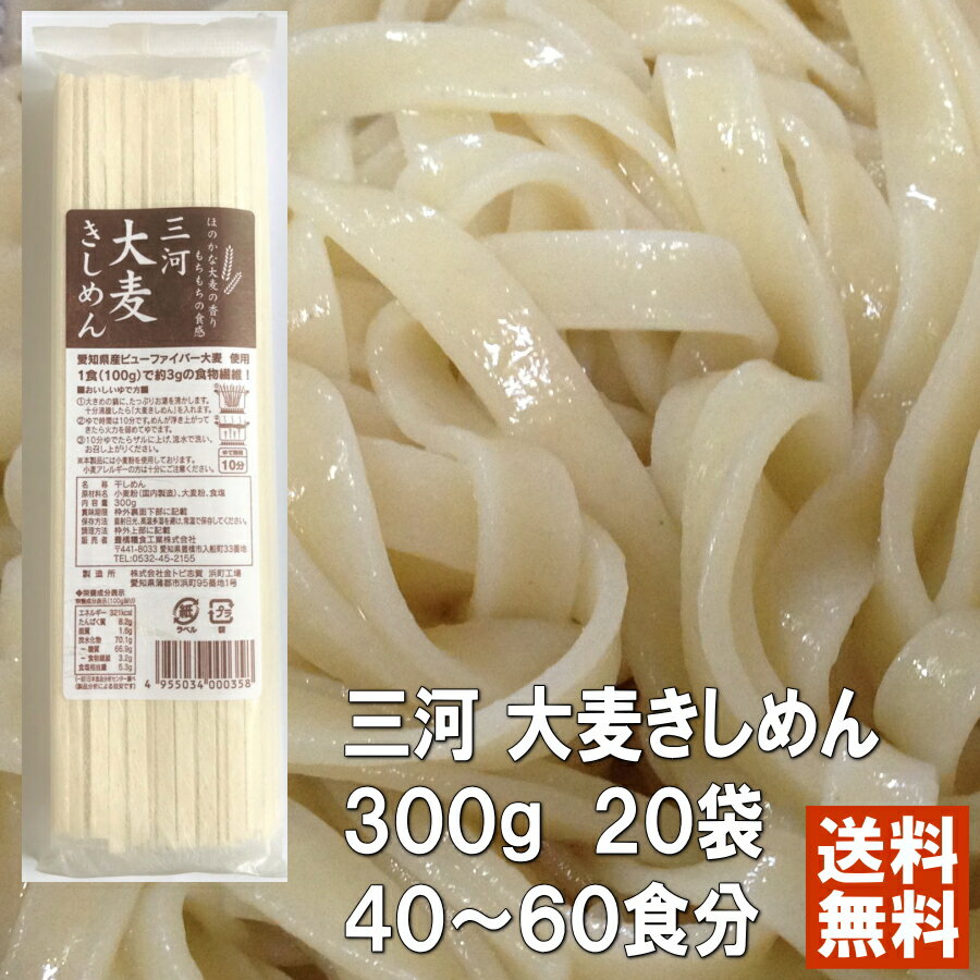 三河 大麦きしめん 300g 20袋入り ケース販売 【 送料無料 】 / 国産スーパー大麦 ビューファイバー 大麦粉 大麦 きしめん 食物繊維　賞味期限：2025年10月のサムネイル