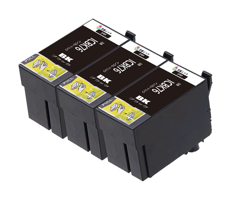 エプソン IC76 互換インクカートリッジIC76-BK ブラック 3本セット(大容量目印:地球儀 インク)対応機種:PX-M5040F,PX-M5041F,PX-M5080F,PX-M5081F,PX-S5040,PX-S5080 最新ICチップ搭載・残量表示付き 互換インクカートリッジ(汎用インク)
