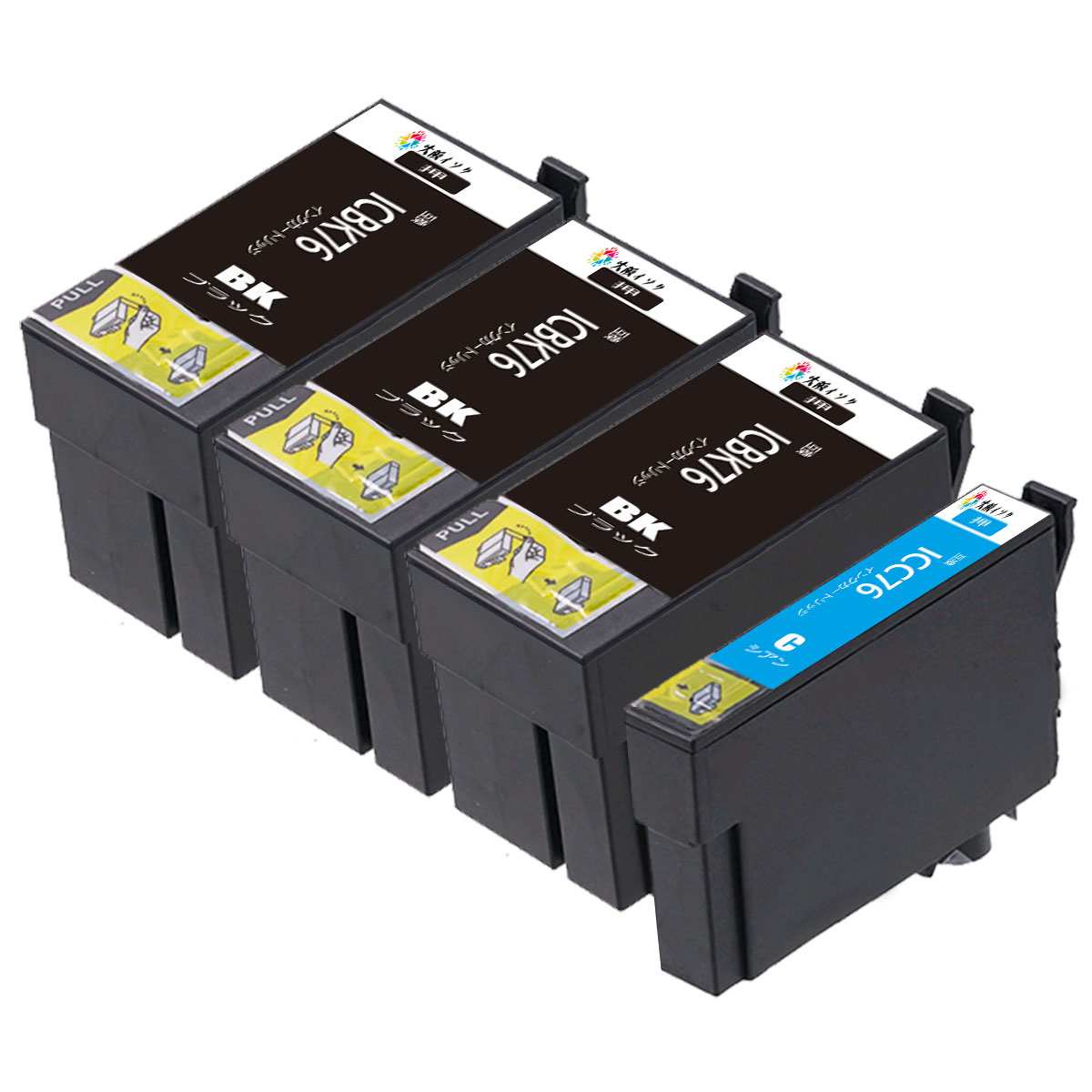 ICBK76ブラック黒3個 ICC76シアン1個 2色4本セット 互換インクカートリッジ 目印：地球儀 Epsonエプソン用 対応機種：PX-M5040F PX-M5041F PX-M5080F PX-M5081F PX-S5040 PX-S5080残量表示あり 最新ICチップ搭載