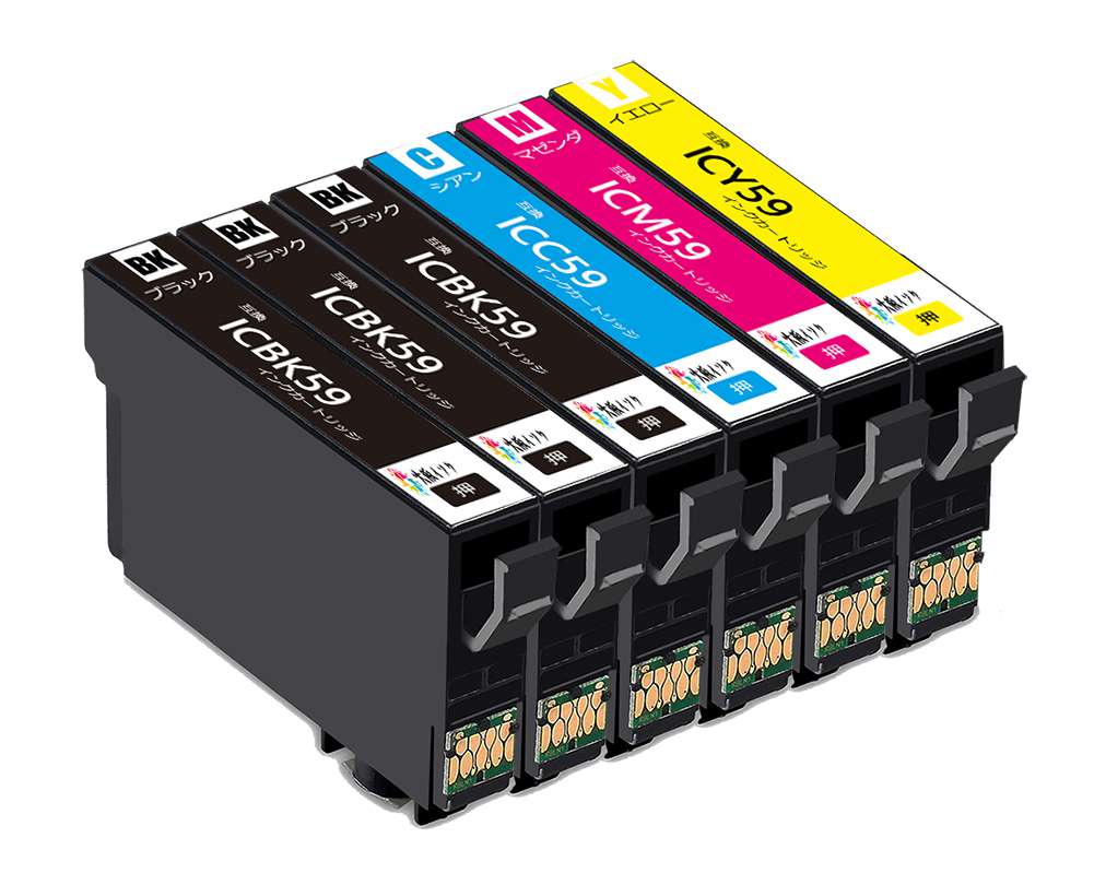 エプソン 互換インクカートリッジ ic59 ic4cl59 4色6本セットブラック黒 3シアン マゼンダ イエロー各1本 対応プリンターPX-1001 PX-1004 PX-1004C9残量表示icチップ付互換インクカートリッジ （汎用インク）プリンターインクエプソン用 ic59 インクカートリッジ互換