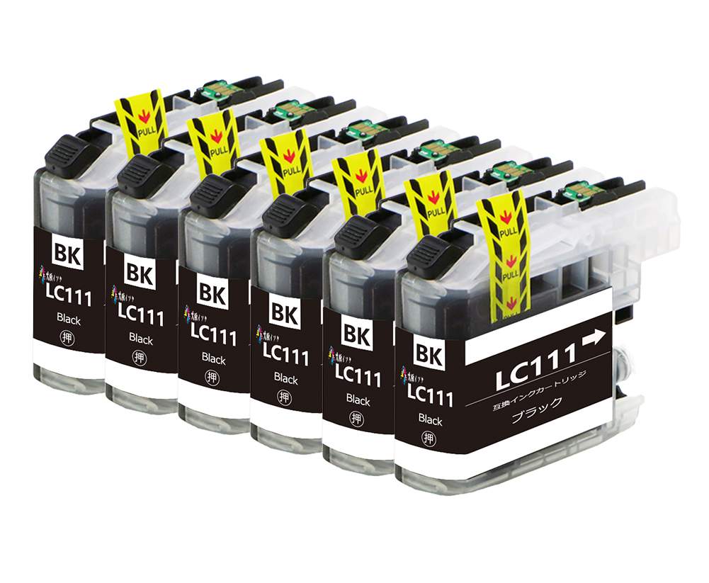 インクカートリッジ LC111互換プリンターインクLC111BK ブラック黒BK 6本セット大容量タイプ 残量表示可能icチップ付 互換インクカートリッジ 汎用インク 互換インクカートリッジ MFC-J980DWN-B / MFC-J980DWN-W / MFC-J987DN / MFC-J987DN