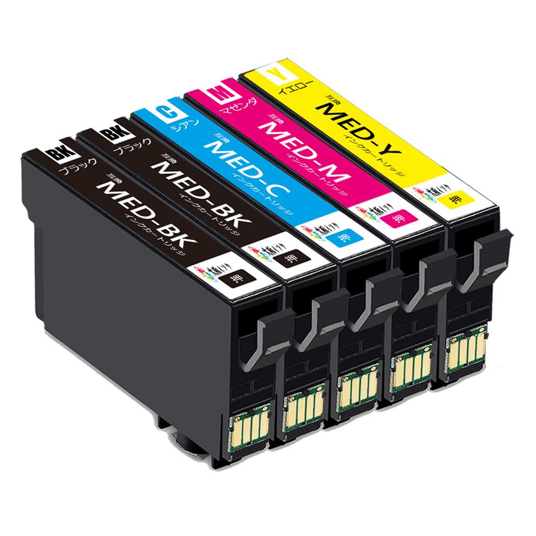 MED-4CL 互換インクカートリッジMED-4cl(2BK/C/M/Y) 全5本 MEDシリーズメダマヤキ大容量プリンターインク 対応機種: EW-056A EW-456A ICチップ有インクタンク 残量表示機能付 大阪インク純正インクと併用可能高品質の互換インクカートリッジ（高品質の汎用インク）