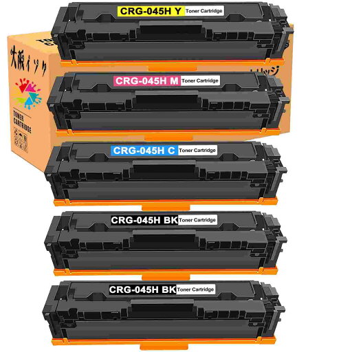トナーカートリッジ CRG-045H互換 Canon(キャノン) 汎用トナーCRG-045HBLK 2本+CRG-045HCYN CRG-045HMAG CRG-045HYEL 3本 合計5本セット 対応機種:LBP611C / LBP612C / MF632Cdw / MF634Cdw 印字枚数: ブラック 2,800枚/本;カラー 2,200枚/本(A4用紙・印字率5%の場合) トナーカートリッジ CRG-045H互換 Canon(キャノン) 汎用トナーCRG-045HBLK 2本+CRG-045HCYN CRG-045HMAG CRG-045HYEL 3本 合計5本セット 対応機種:LBP611C / LBP612C / MF632Cdw / MF634Cdw 印字枚数: ブラック 2,800枚/本;カラー 2,200枚/本(A4用紙・印字率5%の場合)