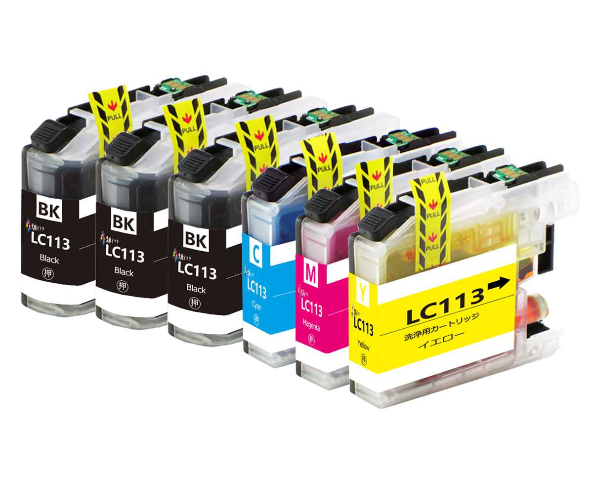 LC113(BKx3/C/M/Y)-6本セット洗浄インクカートリッジに入れ替えてヘッドクリーニングを行うだけ プリン..