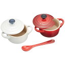 ルクルーゼ ストーンウェア ル・クルーゼ LE CREUSET ストーンウェア ペア・プチ・ココット (スプーン付き) チェリーレッド＆ホワイトラスター 910385-00-435 【日本国内正規品】 JAN: 0630870129664