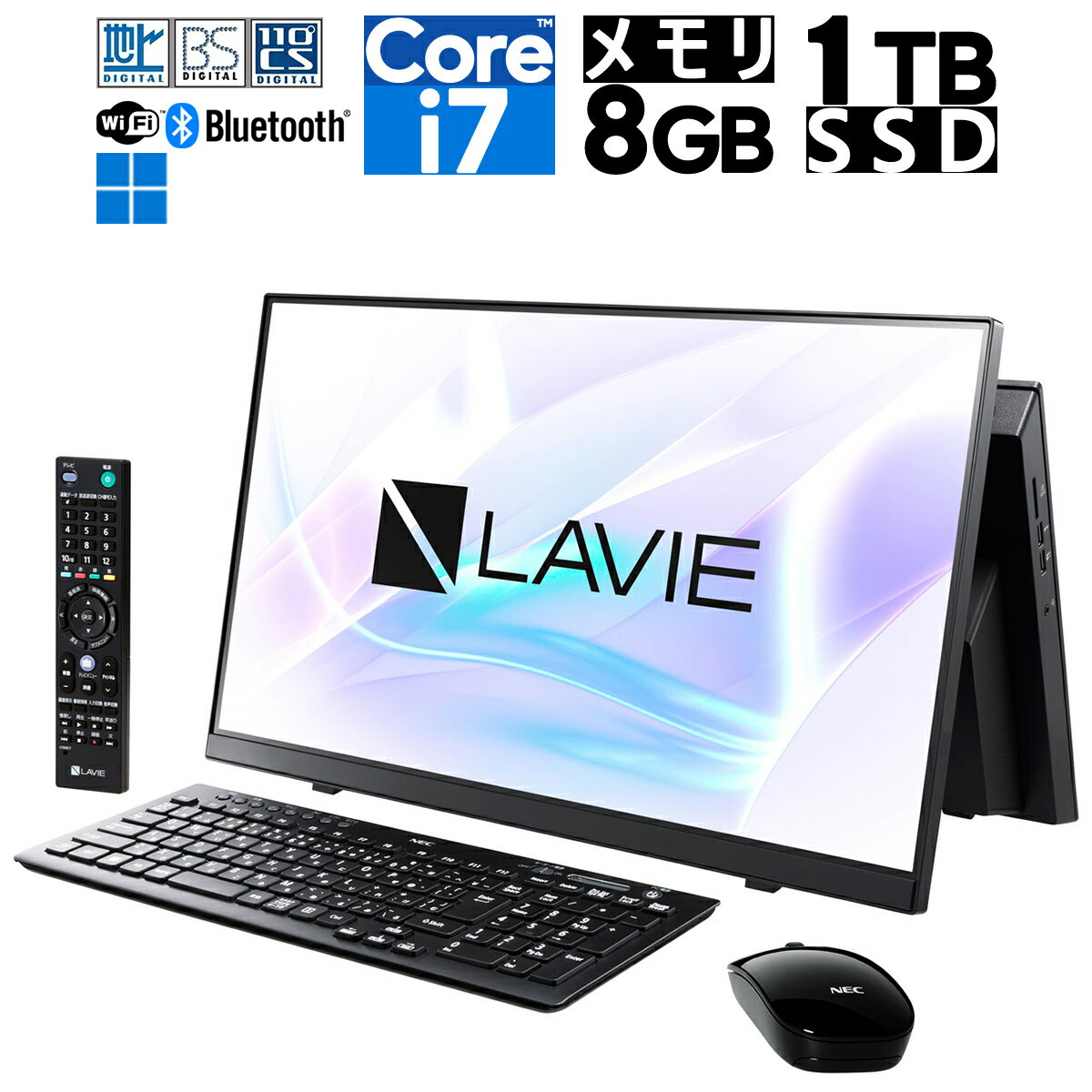 NEC 23.8型 液晶一体 LAVIE A23 ファインブラック 第10世代 インテル Core i7 10510U(Comet Lake) メモリ：8GB SSD：1TB デスクトップパソコン Wi-Fi 6 Win11 Windows pcwifi23.88g1t 展示品