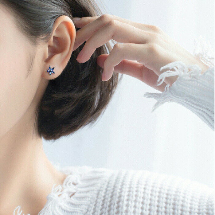 Silver925 ピアス フラワー スクエア ブルー シンプル Silver 925 シルバー 金属ア...