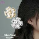 フラワーストーンピアス Silver999 シルバー ゴールド ピアス フラワー お花 アレルギー対応 20G シンプル かわいい 華奢 レディース 女性 金属アレルギー