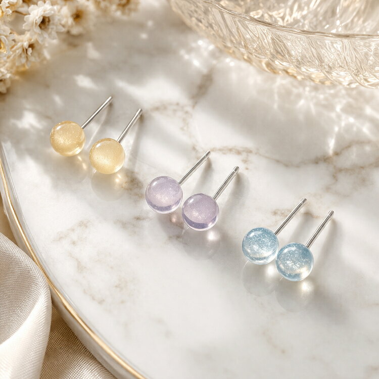 樂天商城 - あめだまドロップピアス ピアス 飴玉 うるツヤ ドロップ キャンディ イエロー ブルー パープル 5mm