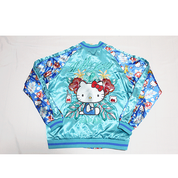 花旅楽団[ハナタビガクダン] ハローキティ桜ちりめん袖リバーシブルスカジャン 刺繍 スカジャン　ハイビスカス　Kiity　親子　お揃い