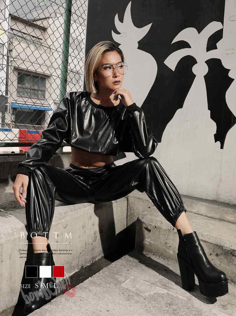 パンツ・サルエルパンツ フェイクレザー パンツ ゴム HIPHOP ダンス 衣装 コスチューム ステージ映え ダンスパンツ 無地 bombshell あす楽 送料無料