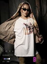 【メール便対応】半袖Tシャツ 半袖 Tシャツ スリット オーバーサイズ フォトプリント くすみカラー ワンピース風 ロング丈 レッスン着 ヒップホップ Bbomb あす楽