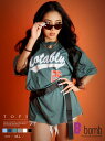 【メール便対応】半袖Tシャツ ビッグロゴ オーバーサイズ ドロップショルダー カットソー サイドスリット HIPHOP メンズライク スポーティー 練習着 サイドスリット Bbomb あす楽