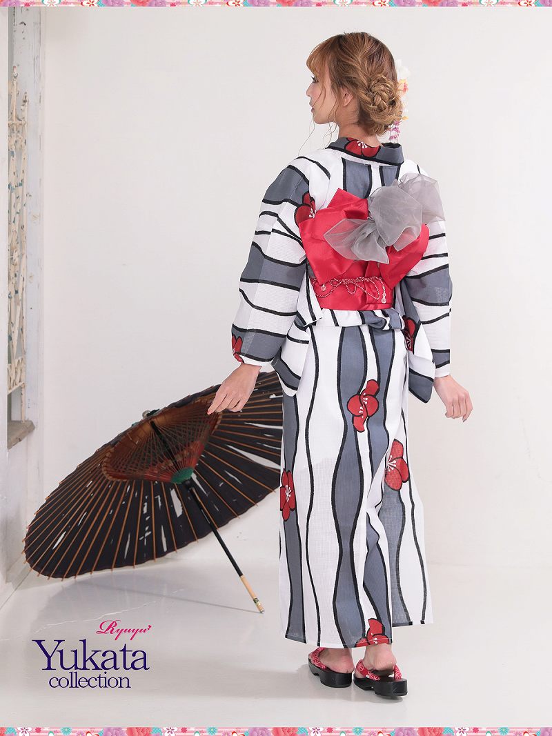 浴衣 セット レディース ゆかた 帯 下駄 キャバ 梅柄 モダン 3点 花柄 作り帯 レトロ モダン レトロモダン かわいい 祭り まつり 着方 簡単 楽 楽ちん ホワイト 赤 レッド ストライプ 男ウケ 20代 30代 涼しい 古典 あす楽 大正ロマン 即日発送 セクシー エロ