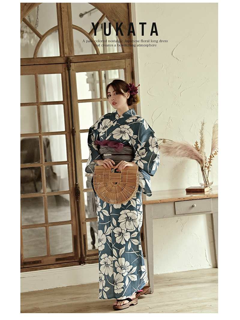 浴衣 セット レディース 浴衣レディース レディース浴衣 ゆかた 帯 下駄 キャバ浴衣 キャバ 夏祭り 花火大会 青 花柄 セット浴衣 すぐ届く グリーン おしゃれ 椿柄 映える フリーサイズ 和装 和 着物 和服 女性 着付 簡単 着付け 可愛い かわいい あす楽 送料無料 2