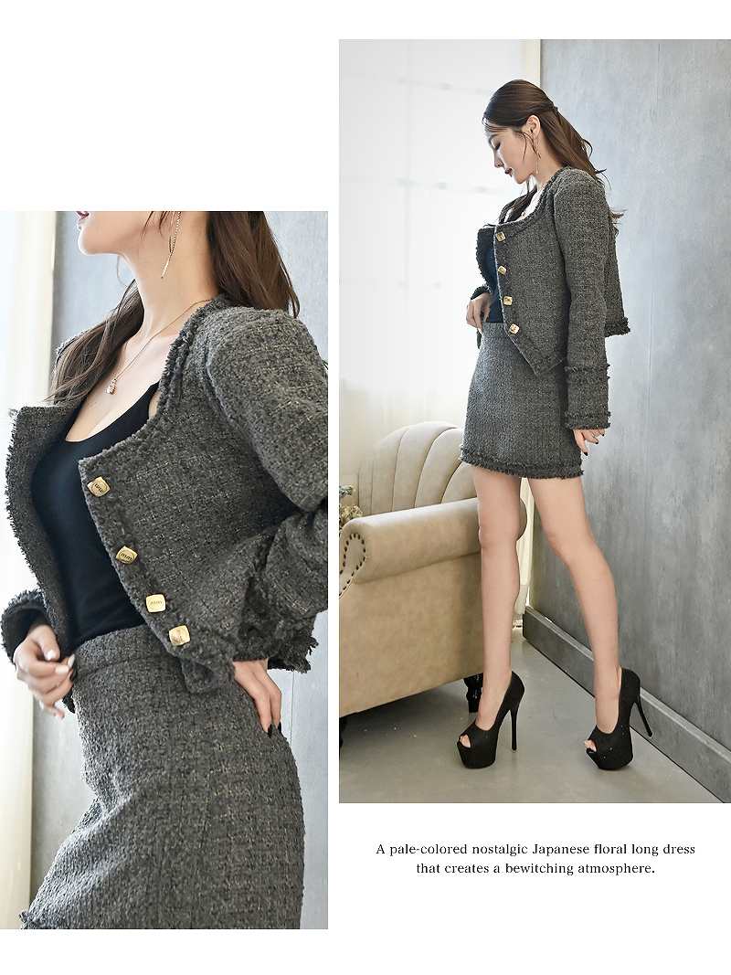 キャバ スーツ キャバスーツ レディース レディーススーツ セットアップ ママスーツ ママ 卒園式 入園式 卒業式 入学式 グレー ツイード 中綿 あったかい ミニ フォーマルコーデ インナーパンツ 式 かわいい ノーカラー Belsia 大きいサイズ 可愛い あす楽 送料無料