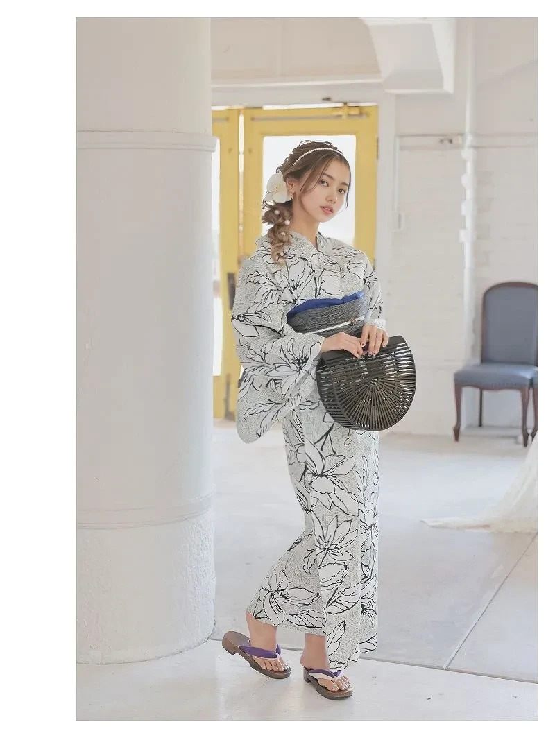 浴衣 セット レディース 浴衣レディース レディース浴衣 ゆかた 帯 下駄 キャバ浴衣 キャバ 夏祭り 花火大会 グレー 大柄 大花 ラメ帯 ギャル モノトーン 大人浴衣 花火大会 浴衣女子 シック Ryuyu ゆきぽよ yukata 和装 和 着物 あす楽 送料無料 2