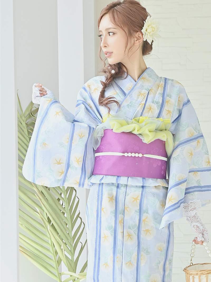 浴衣 セット レディース 浴衣レディース レディース浴衣 ゆかた 帯 下駄 キャバ浴衣 キャバ 夏祭り 花火大会 浴衣3点セット アサガオ キャバ嬢 朝顔 特価 水色 ストライプ 夏祭り イベント お得 Ryuyu yukata 和装 和 着物 和服 女性 着付 簡単 あす楽 送料無料