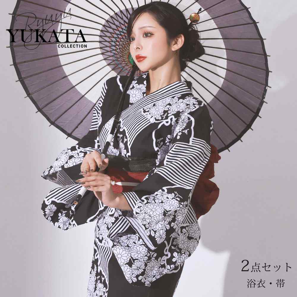 乐天商城 - 浴衣 セット レディース 浴衣レディース レディース浴衣 ゆかた 帯 下駄 キャバ浴衣 キャバ 夏祭り 花火大会 大人浴衣 高級浴衣 セット浴衣 モノトーン 粋 菊 ストライプ 古典柄 雪輪 キャバ浴衣 Ryuyu KANO(ThePink) yukata 和装 和 着物 和服 あす楽 送料無料