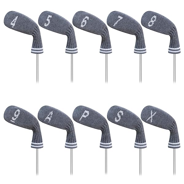 LeFeng 10ピース 4-9/A/P/S/X ニットゴルフアイアンヘッドカバーセット 軽量で丈夫な素材 複数パターン ゴルフクラブヘッドカバー (グレー)