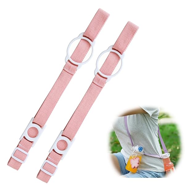 楽天りゅうわ楽天市場店ボトルストラップ ボトルホルダー 2本セット 長さ調節可能 斜め掛けショルダーベルトです 簡単軽量 持ち歩き 着脱簡単 遠足 通勤 学校 旅行 子供 大人 キャンプ 登山 アウトドア ハイキング ウォーキングなどに適しています （ピンク）