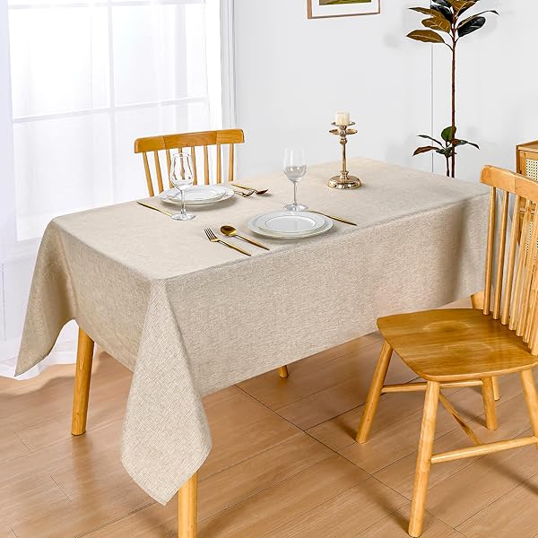 テーブルクロス 類麻 長方形 撥水 無地 モダン・シンプル 汚れ防止 テーブルカバー 耐熱 丸洗い 洗濯機可 家庭用 パーティー用 ダイニングテーブル用 140*180cm ベージュ