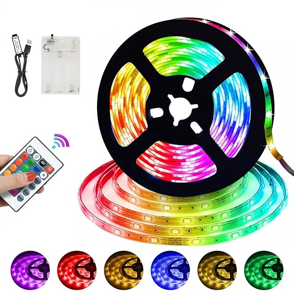 LEDテープライト 2M 電池＆USB給電 RGB 5050 LED テレビバック 間接照明 寝室 ゲーム部屋 装飾用 LED テープ 調光調色 工具不要 リモコン おしゃれ パーティー/バー/リビング/車/PC対応