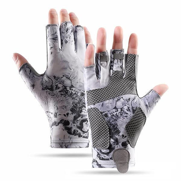 サンライク（SANLIKE) グローブ フィッシンググローブ 釣り 冷感 高グリップ 速乾 UVカット 日焼け防止 5本指カット (グレー, L)
