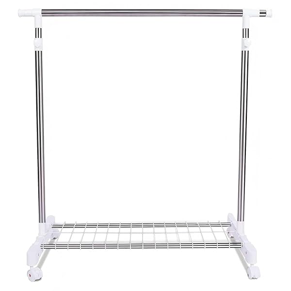 パイプハンガーラック シングル 直径26.5mm 幅90~155×奥行43×高さ90~160cm 高さ調節 縦横伸縮 キャスター ネット付き 耐荷重40kg