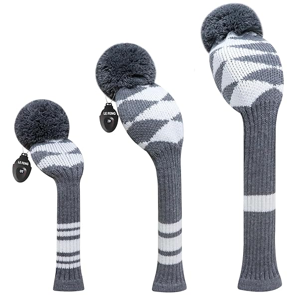 ゴルフクラブカバー 3点セット ニット 数字タグとポン