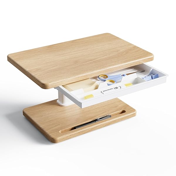 モニター台 PCモニタースタンド 高さ調整 ディスプレイ台 引き出し付き ディスプレイスタンド パソコン台 安定 滑り止め 姿勢改善 卓上収納 文具収納 メープル