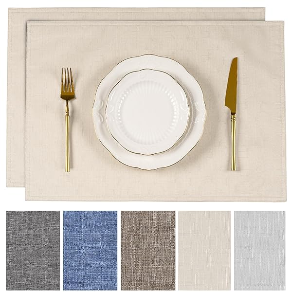 ランチョンマット 撥水 綿痲類 30x45cm 二層生地 両面使える 無地 和風 断熱 滑り止め おしゃれ 布製 給食 食事マット お手入れ簡単 家庭用 キッチン レストラン 2枚 ベージュ