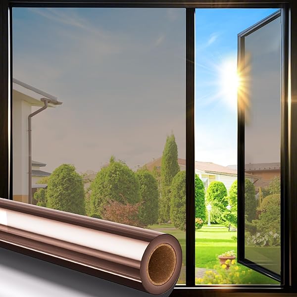 遮光フィルム 遮光シート 断熱シート 窓 マジックミラー 窓ガラス目隠しフィルム ガラス飛散防止 外から見えない 水で貼る 剥がせる 遮光断熱 uvカット 紫外線カット 日差し対策 玄関 キッチン ベッドルーム（ブラウン，45x200cm）