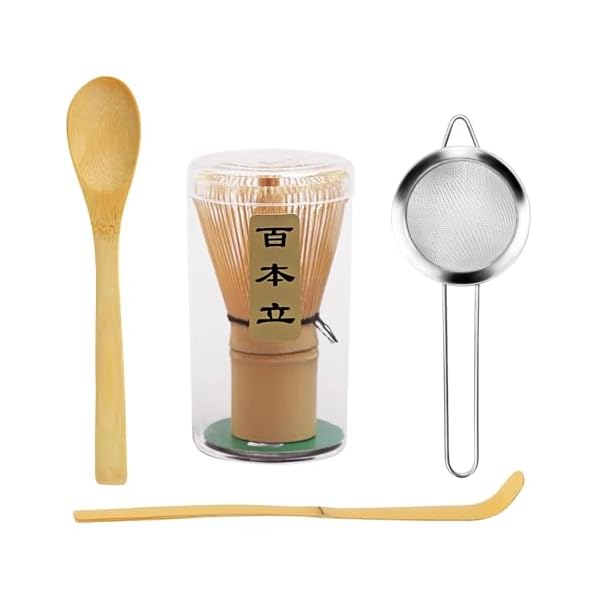 茶せん 百本立 茶道具 4点セット 茶筌 竹製 茶杓 抹茶 粉末 泡立て器 茶道ツール 茶道用（茶筅+茶杓+茶..