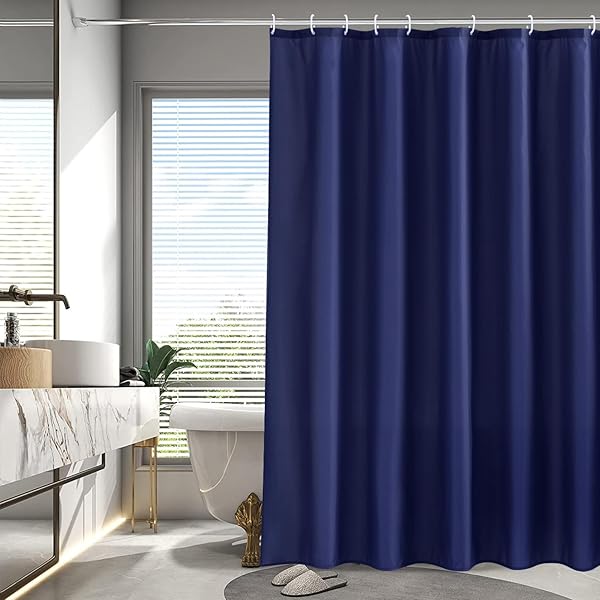 シャワーカーテン 目隠し 遮像 防カビ 防水 135cm幅 180cm丈 バス用品 ユニットバス ロング お風呂用カーテン 軽量 速乾 リング付き 無地 白 ネイビー