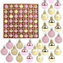 クリスマス ボール オーナメント ツリー 飾り 49PCS・3CM・5種類 キラキラ 北欧風 おしゃれ 豪華 プレゼント (3CM, Aピンク&金)