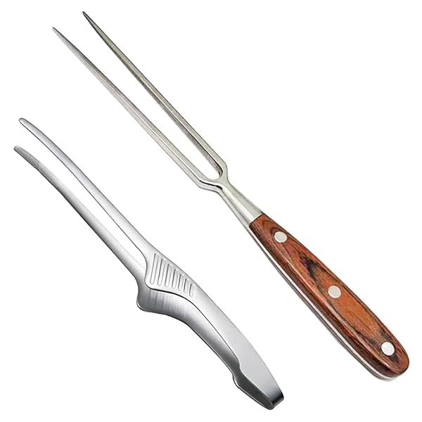 カービングフォークとトング 2本セット ステンレス鋼 キャンプ バーベキュートングとフォークセット 肉..