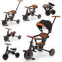 Bacany 子供用三輪車 7in1 三輪車 ステップ付き 折りたたみ 手押し棒 おしゃれ 1歳-6歳 子供バイク コンパクト 自転車 おもちゃ 乗用玩具 幼児用 キッズバイク プレゼント おもちゃ 調整可能 お祝い ギフト シートベルト付き (ブラ