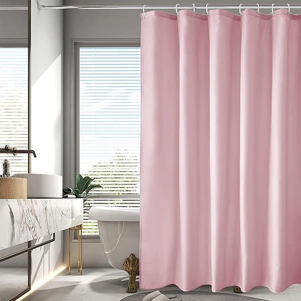 シャワーカーテン 目隠し 遮像 防カビ 防水 135cm幅 180cm丈 バス用品 ユニットバス ロング お風呂用カーテン 軽量 速乾 リング付き 無地 白 ピンク