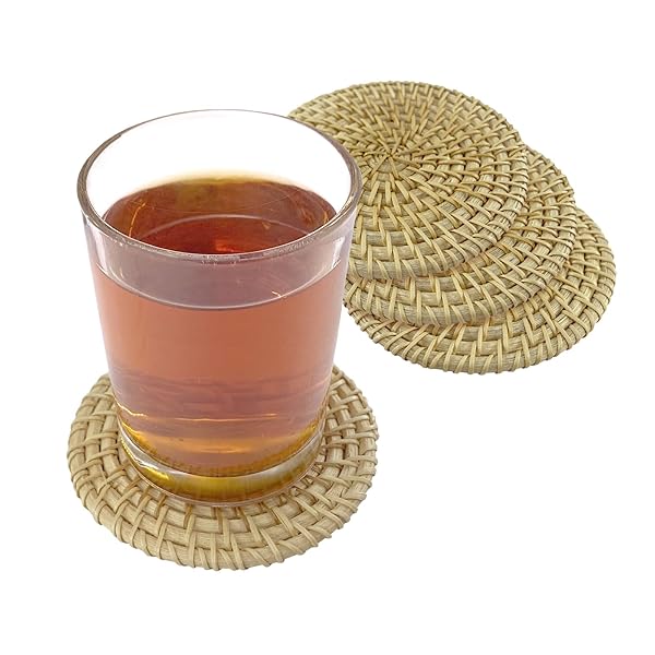 コースター 籐編 耐熱コースター ナチュラル素材 丸型 洗える おしゃれ 茶托 直径10cm 断熱ホットパッ..