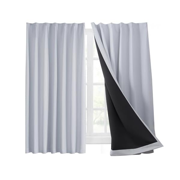 カーテン 1級遮光 2枚組 幅100cm丈110cm アイスグレー 黒裏地 断熱 防寒 防音 省エネ 厚手 無地 おしゃ..