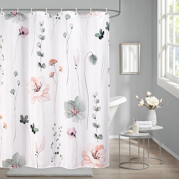シャワーカーテン 150cm丈 防水防カビ 防水防カビ 目隠し 断熱 お風呂カーテン 速乾 間仕切り 高密度生地 ユニットバス 浴室 花柄 リング付き 取付簡単 グリーン