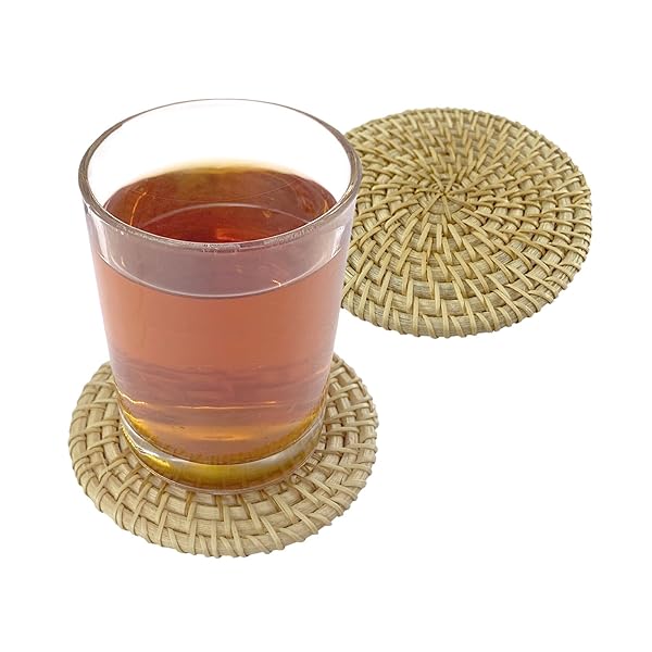 コースター 籐編 耐熱コースター ナチュラル素材 丸型 洗える おしゃれ 茶托 直径10cm 断熱ホットパッド 滑り止め 手編 適用 マグカップ タンブラー お茶 お酒 コーヒー チュラルコースター（2枚）